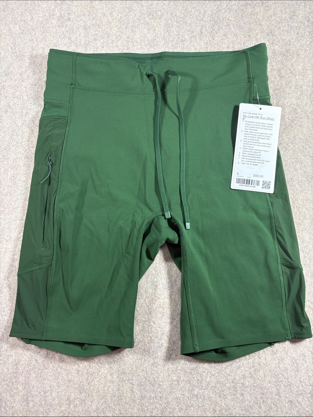 NWT Lululemon No Line HR Run Short 8" Ivy Grove Green Size 8 Smooth Front